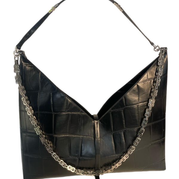 GIVENCHY  Large Cut-Out Croc-Embossed Leather Shoulder Bag - Black