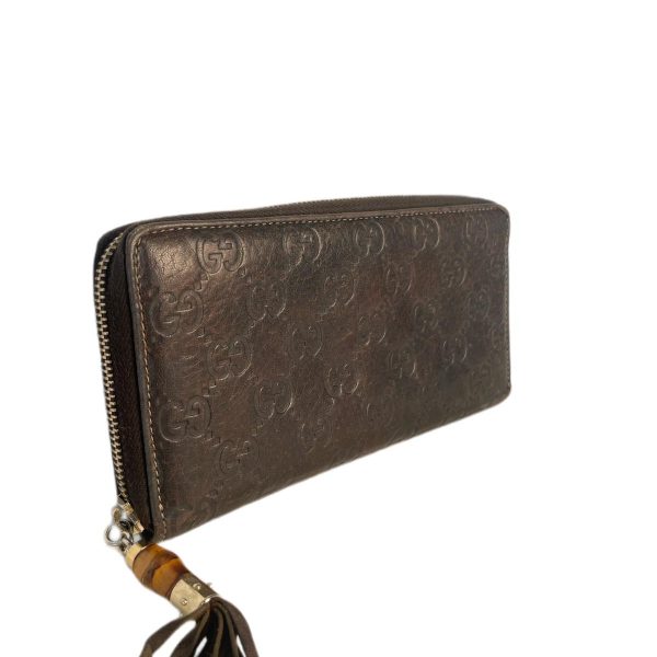 GUCCI Bamboo Tassel Guccissima Zip Around Wallet Brown