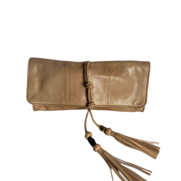 Gucci Beige Python Leather Malika Tassels Clutch