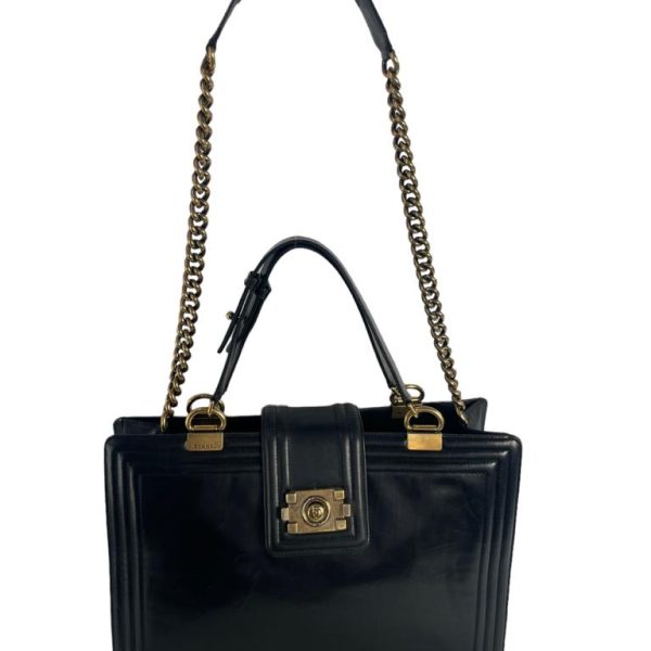 Glazed Calfskin Boy Tote Black
