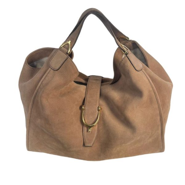 Nubuck Large Soft Stirrup Shoulder Bag Light Brown
