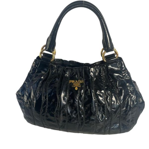 Prada Black Patent Leather Stripes Tote
