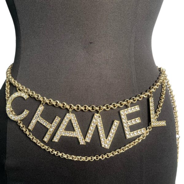 Metal Crystal 90's Icon Logo Chain Belt Gold
