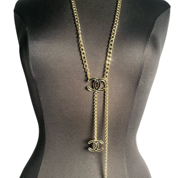 GOLD & BLACK ENAMEL 'CC' CHAIN BELT