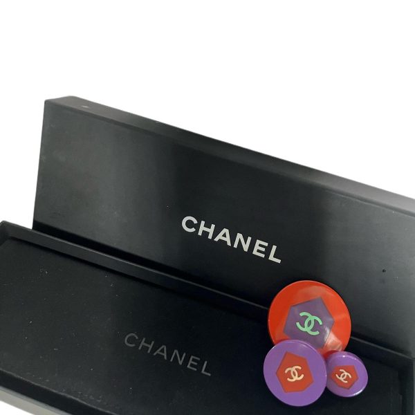 Chanel Vintage CC Colorblock Brooch Purple Red