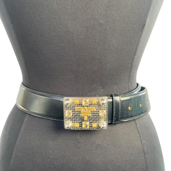 Prada Embellished Buckle Logo Belt
