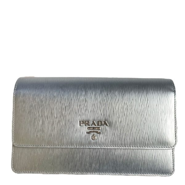Prada metallic silver clutch
