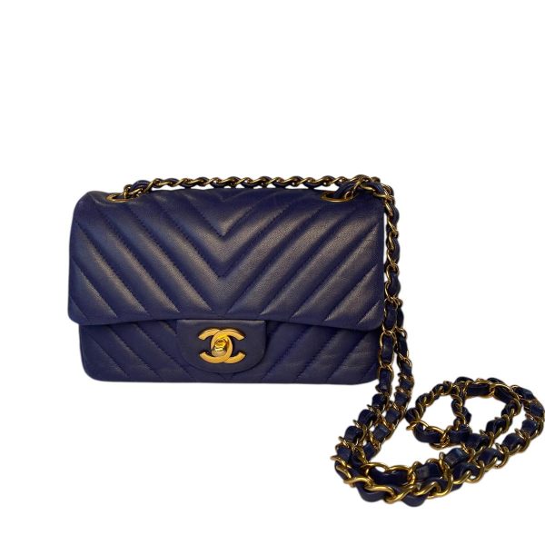 Lambskin Chevron Quilted Mini Rectangular Flap Blue
