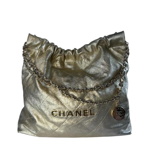 Metallic Calfskin Quilted Chanel 22 Light Gold