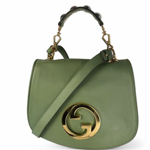 Roxy Calfskin Web Medium Blondie Top Handle Shoulder Flap Bag Salamander Green