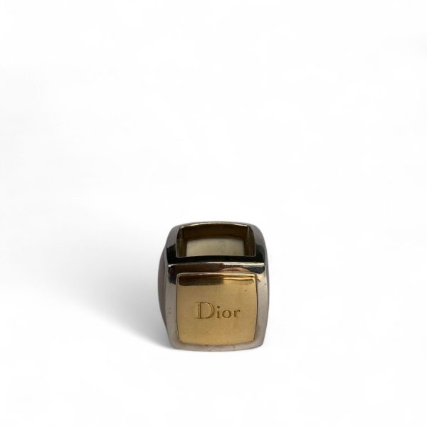 Dior Vintage Silver Tone Quatz & Enamel Square Ring
