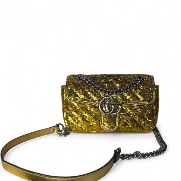Preloved GG Marmont Mini Chain Bag in Gold Sequin