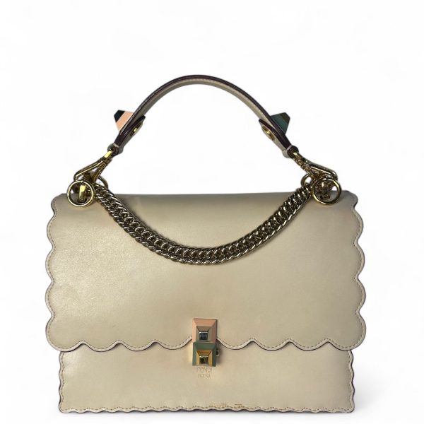 Fendi  Vitello Baltico Scalloped Studded Kan I Shoulder Bag Camelia