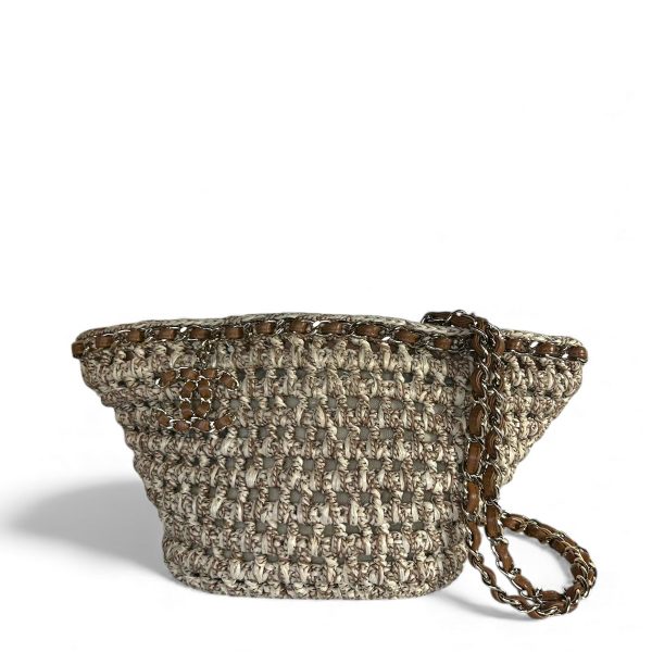 CHANEL Woven Raffia & Leather Chain Tote