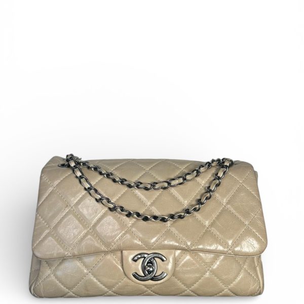 Chanel Cream Distressed Leather Flap Bag