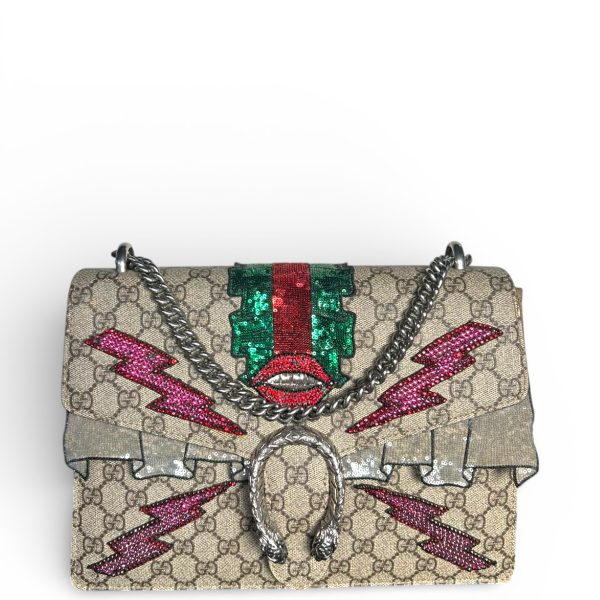 Gucci Beige GG Supreme Canvas Embroidered Sequin Medium Dionysus Shoulder Bag